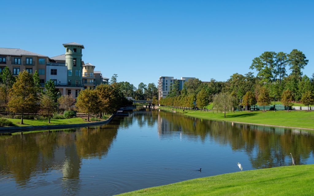 View of the Waterway and the surrounding area in The Woodlands, Texas
